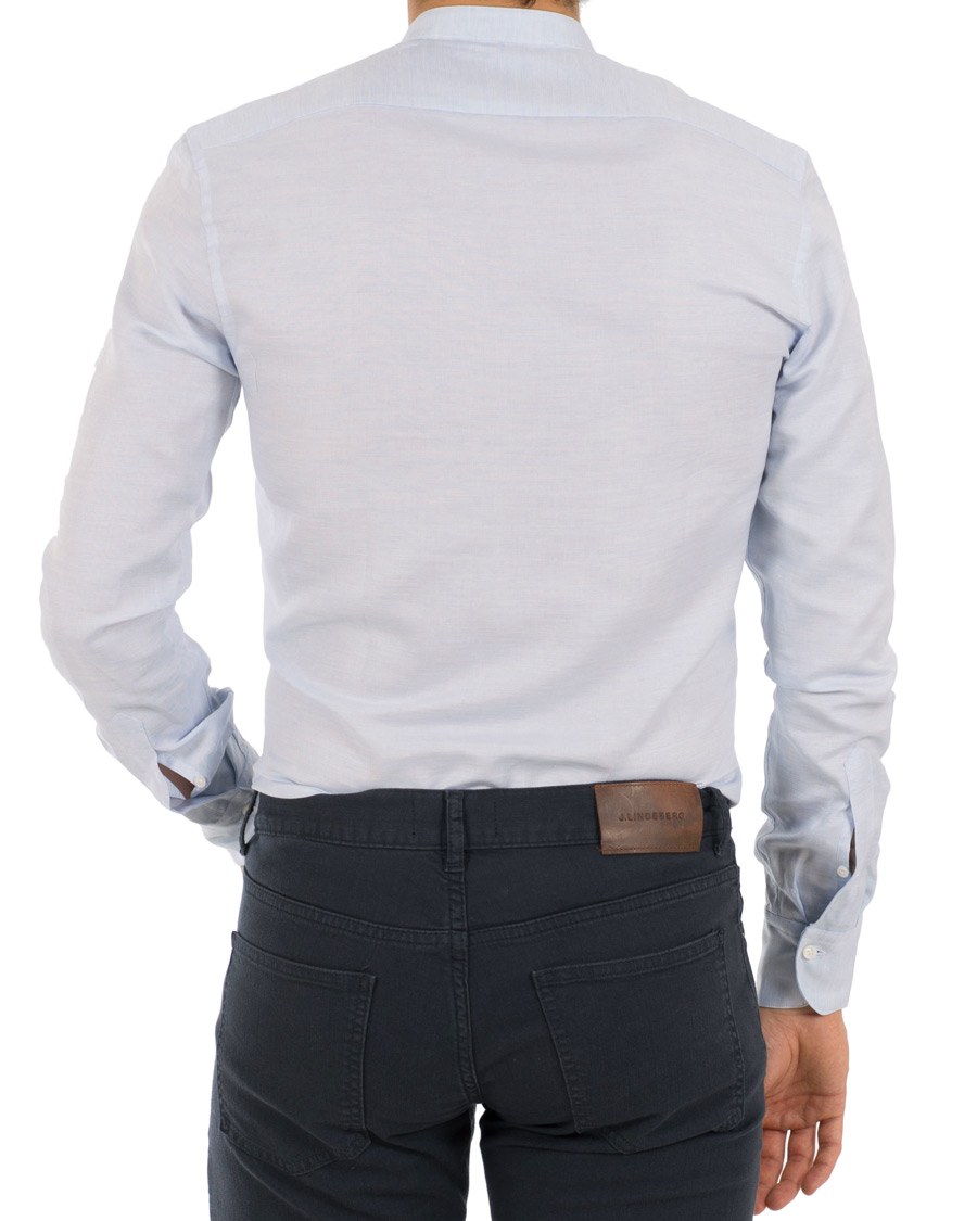 Homme | Chemises | Stenströms | Slimline Cotton/Linen Grandad Collar Shirt Light Blue