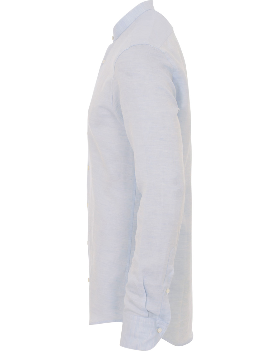 Homme | Chemises | Stenströms | Slimline Cotton/Linen Grandad Collar Shirt Light Blue