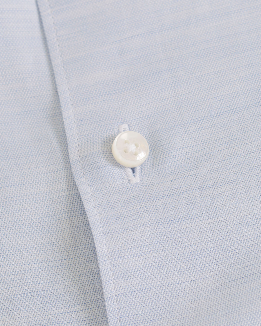Homme | Chemises | Stenströms | Slimline Cotton/Linen Grandad Collar Shirt Light Blue