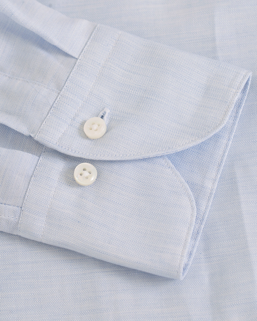 Homme | Chemises | Stenströms | Slimline Cotton/Linen Grandad Collar Shirt Light Blue
