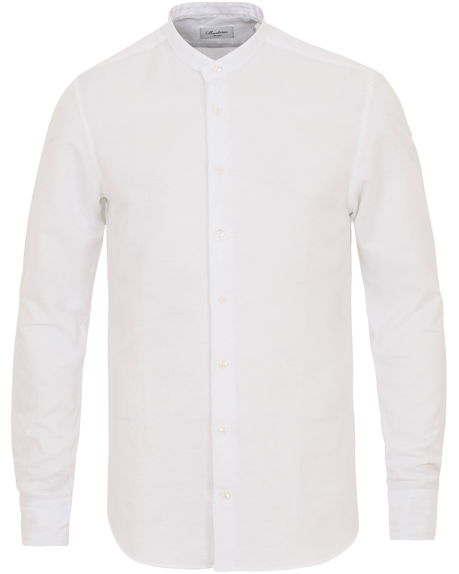 Homme | Chemises | Stenströms | Slimline Cotton/Linen Grandad Collar Shirt White