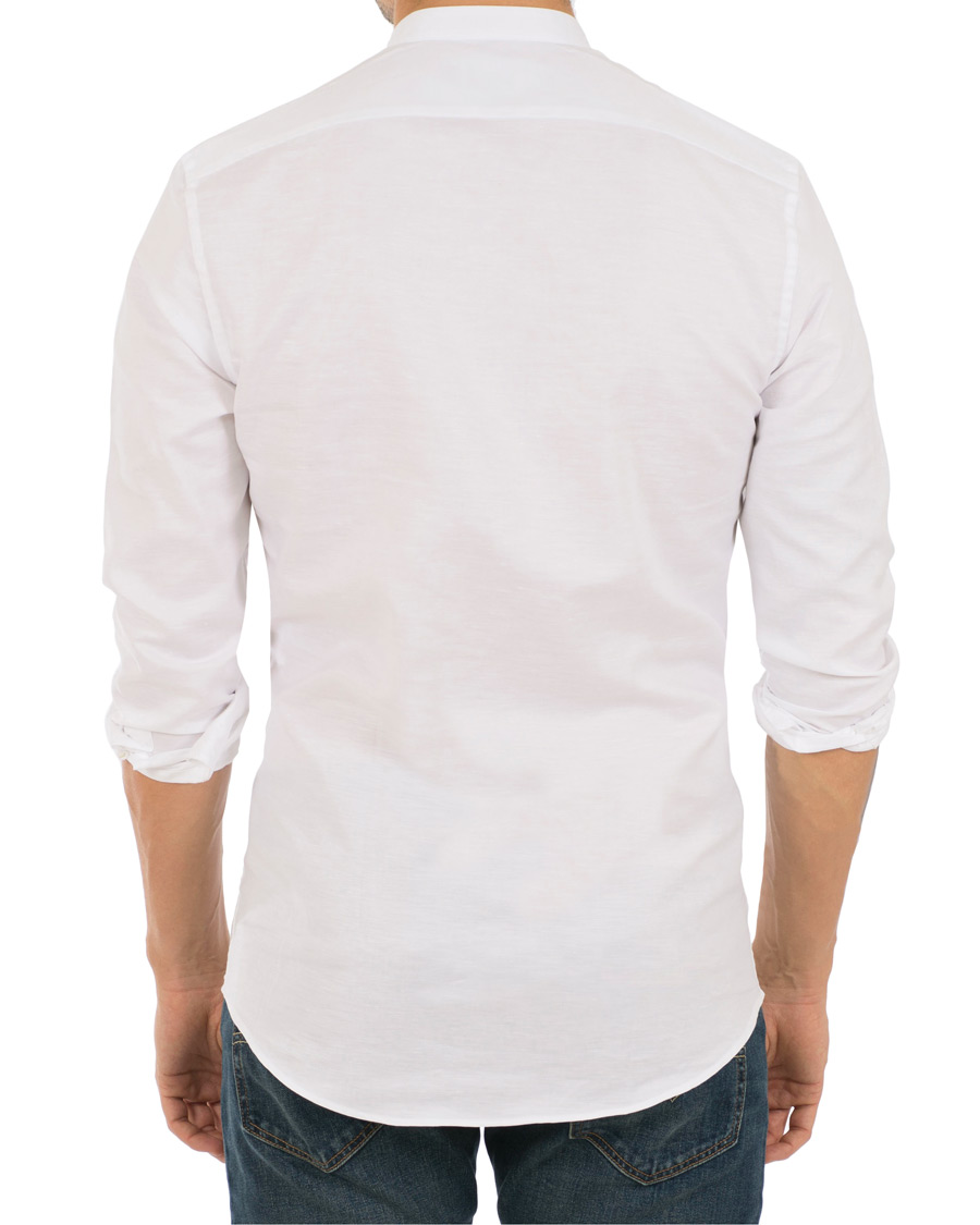 Homme | Chemises | Stenströms | Slimline Cotton/Linen Grandad Collar Shirt White