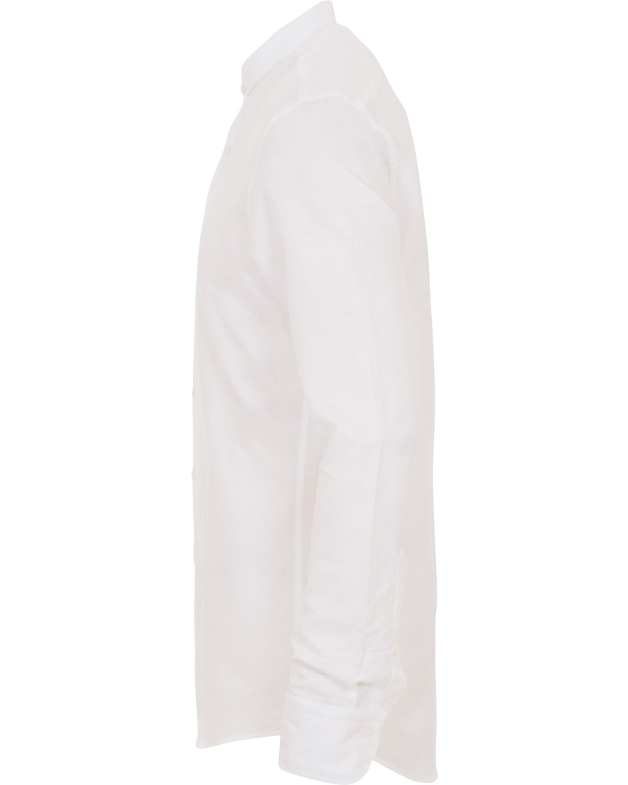 Homme | Chemises | Stenströms | Slimline Cotton/Linen Grandad Collar Shirt White