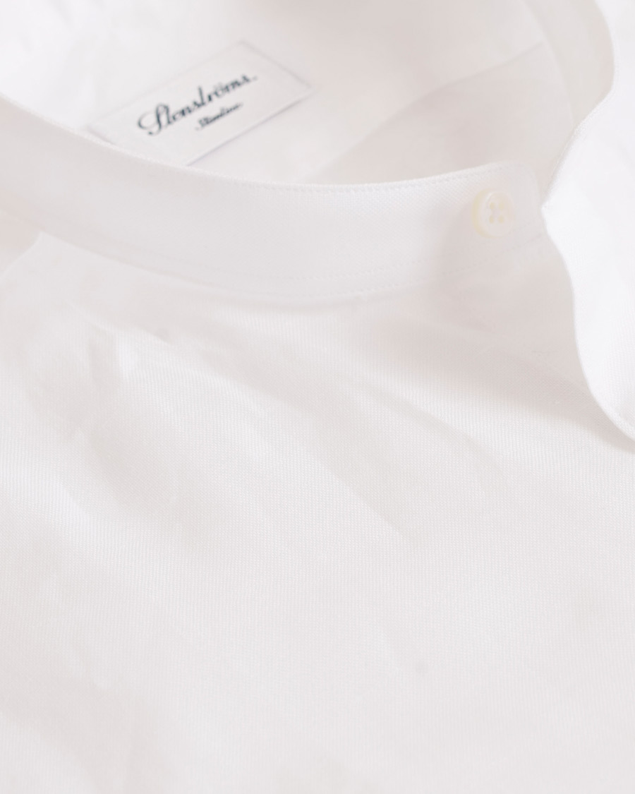 Homme | Chemises | Stenströms | Slimline Cotton/Linen Grandad Collar Shirt White