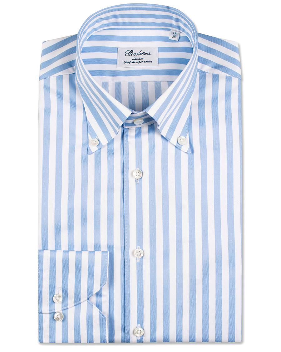 Homme | Chemises | Stenströms | Slimline Button Down Stripe Shirt Light Blue