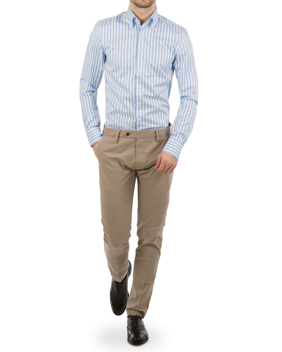 Homme | Chemises | Stenströms | Slimline Button Down Stripe Shirt Light Blue