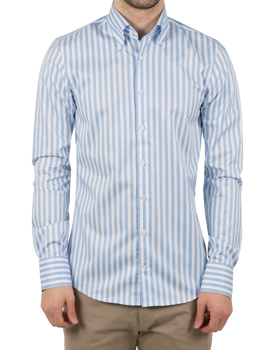 Homme | Chemises | Stenströms | Slimline Button Down Stripe Shirt Light Blue