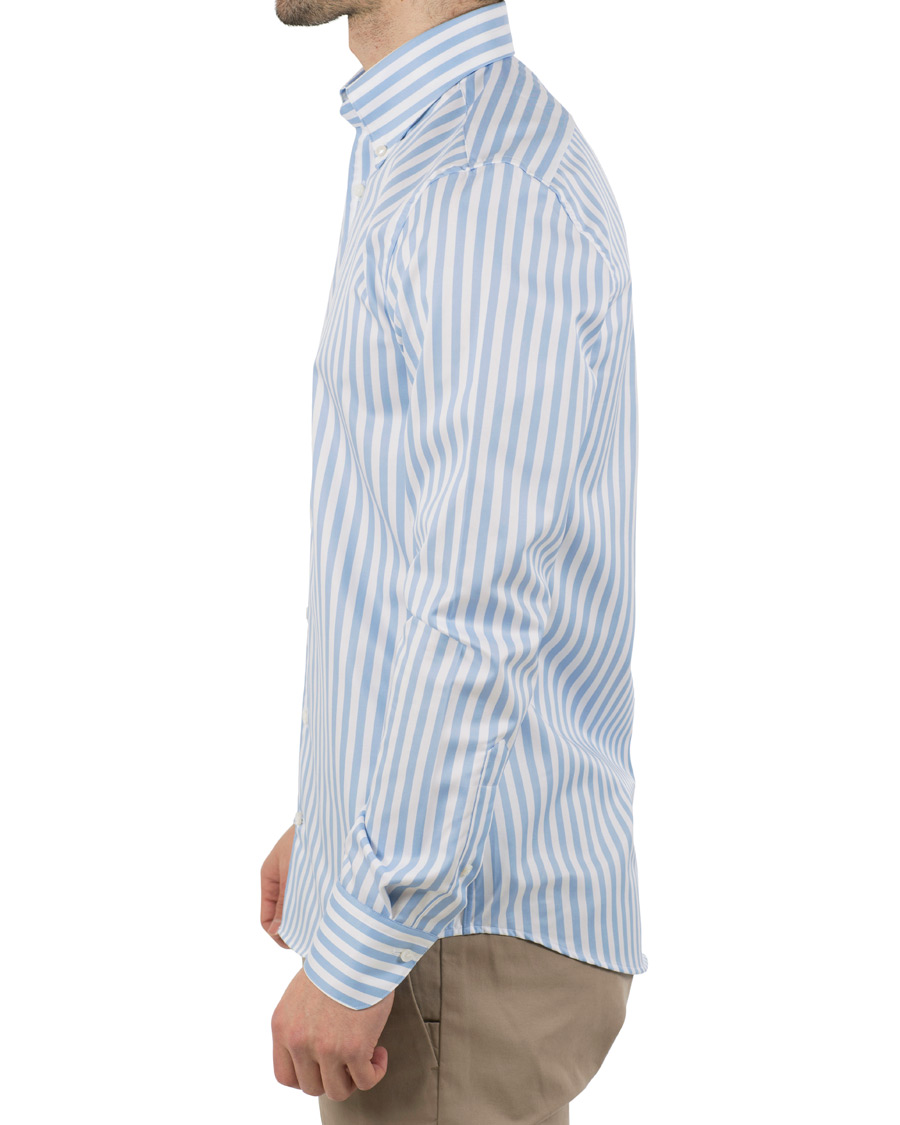 Homme | Chemises | Stenströms | Slimline Button Down Stripe Shirt Light Blue