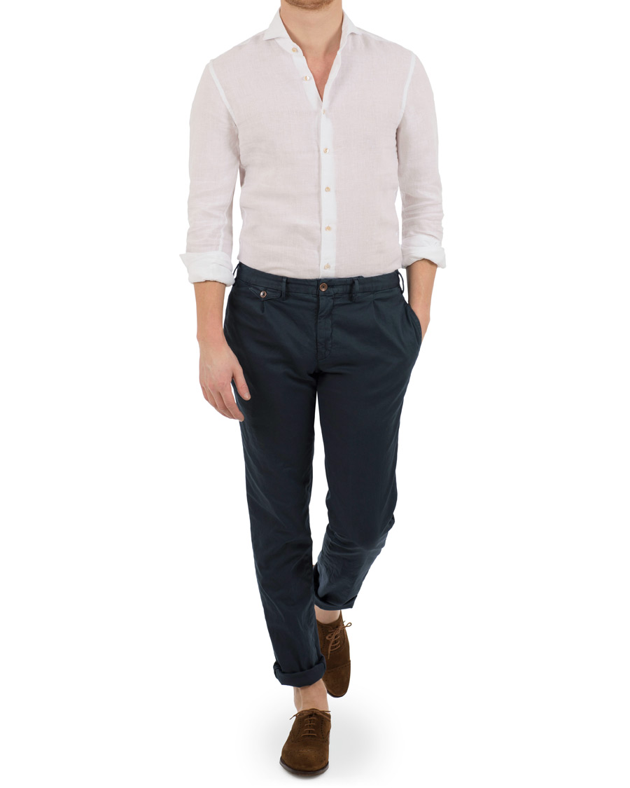 Homme | Chemises | Stenströms | Slimline Cut Away Linen Shirt White