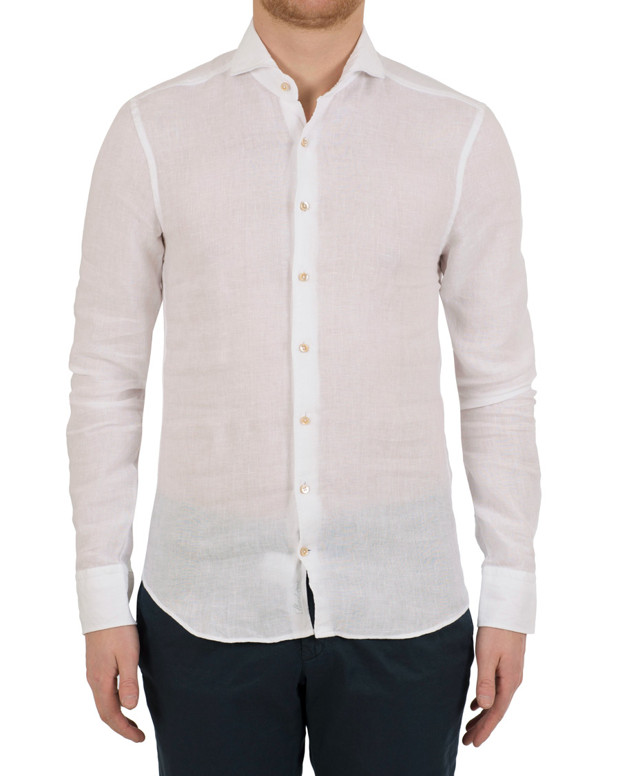 Homme | Chemises | Stenströms | Slimline Cut Away Linen Shirt White