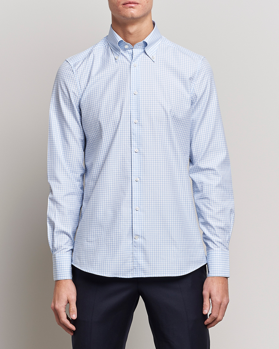 Heren | Overhemden | Stenströms | 1899 Slimline Button Down Check Shirt White/Blue