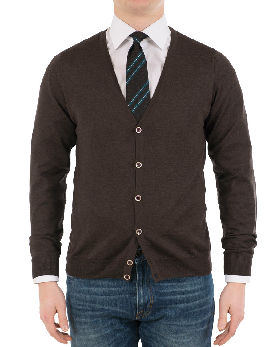 Heren | Truien | Stenströms | Merino Zegna Knitted Cardigan Brown