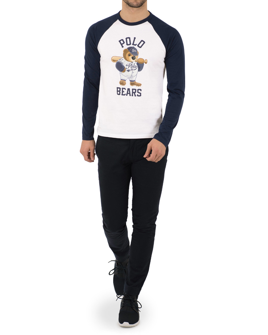 Heren | T-shirts | Polo Ralph Lauren | Baseball Bears Collection Crew Neck Long Tee White/Navy
