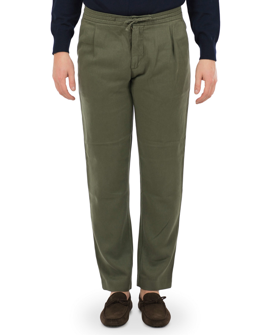 Homme | Pantalons | NN07 | Domenico Tencel Pleated Draw String Trousers Moss Green