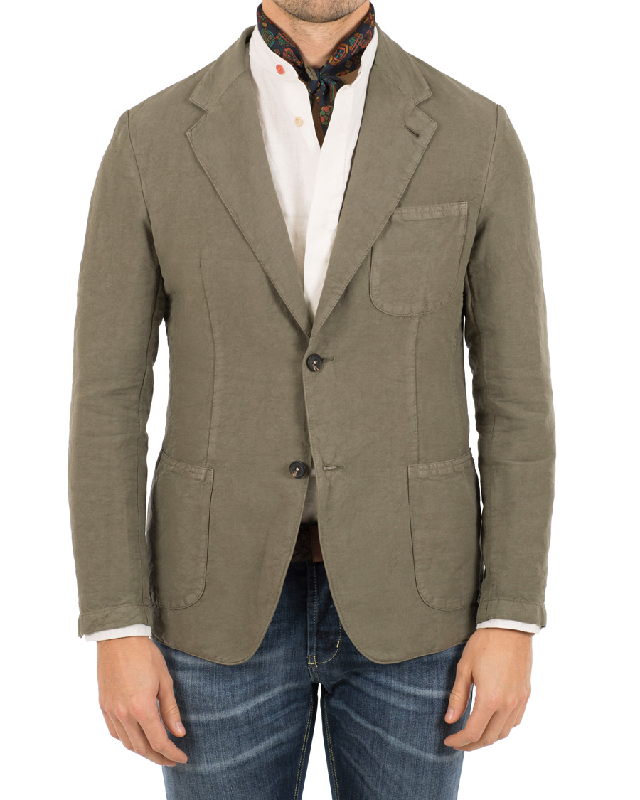 Homme | Blazers | Massimo Alba | Benetti Cotton/Linen Blazer Washed Army Green