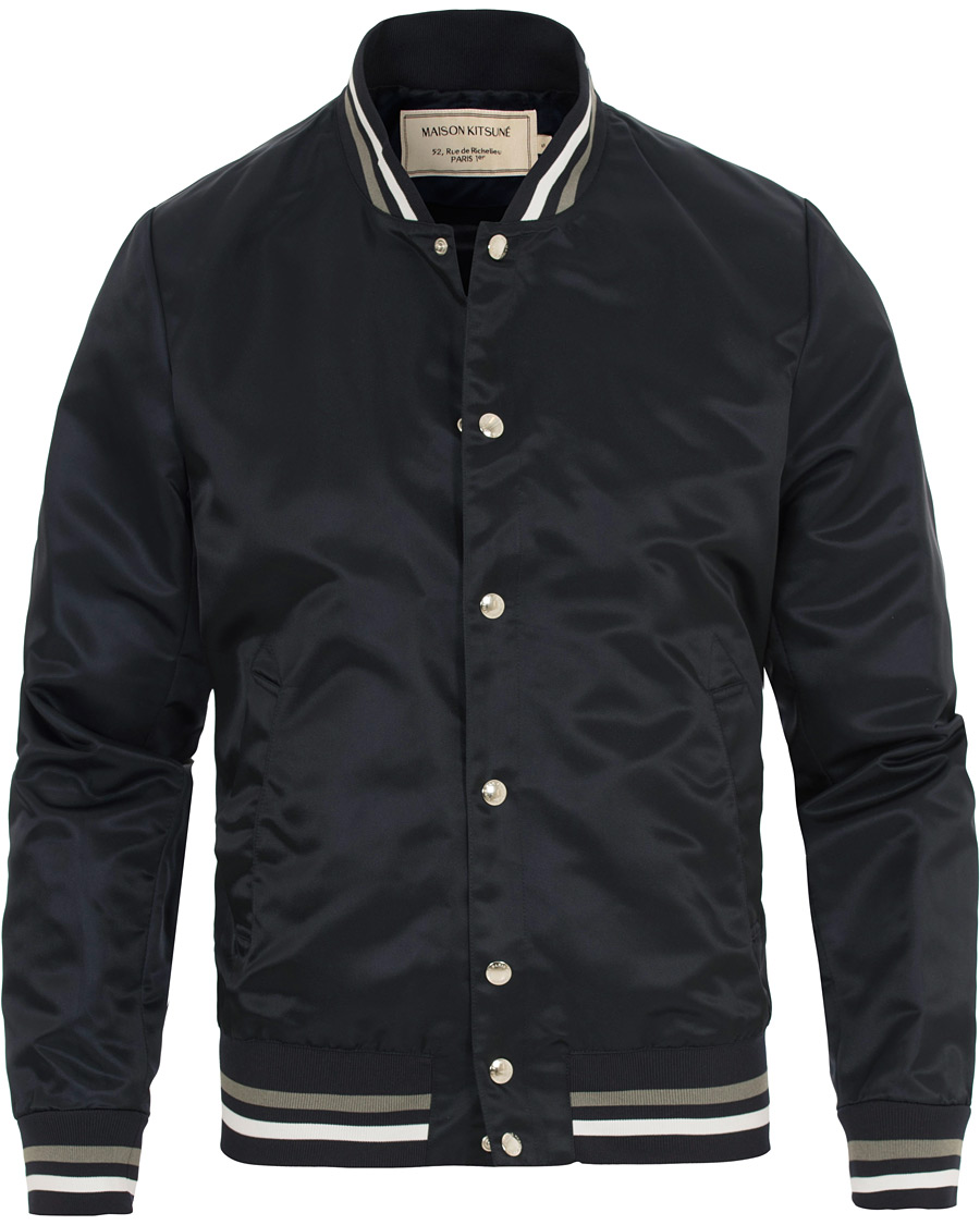 Heren | Jassen | Maison Kitsuné | Satin Teddy Baseball Jacket Navy