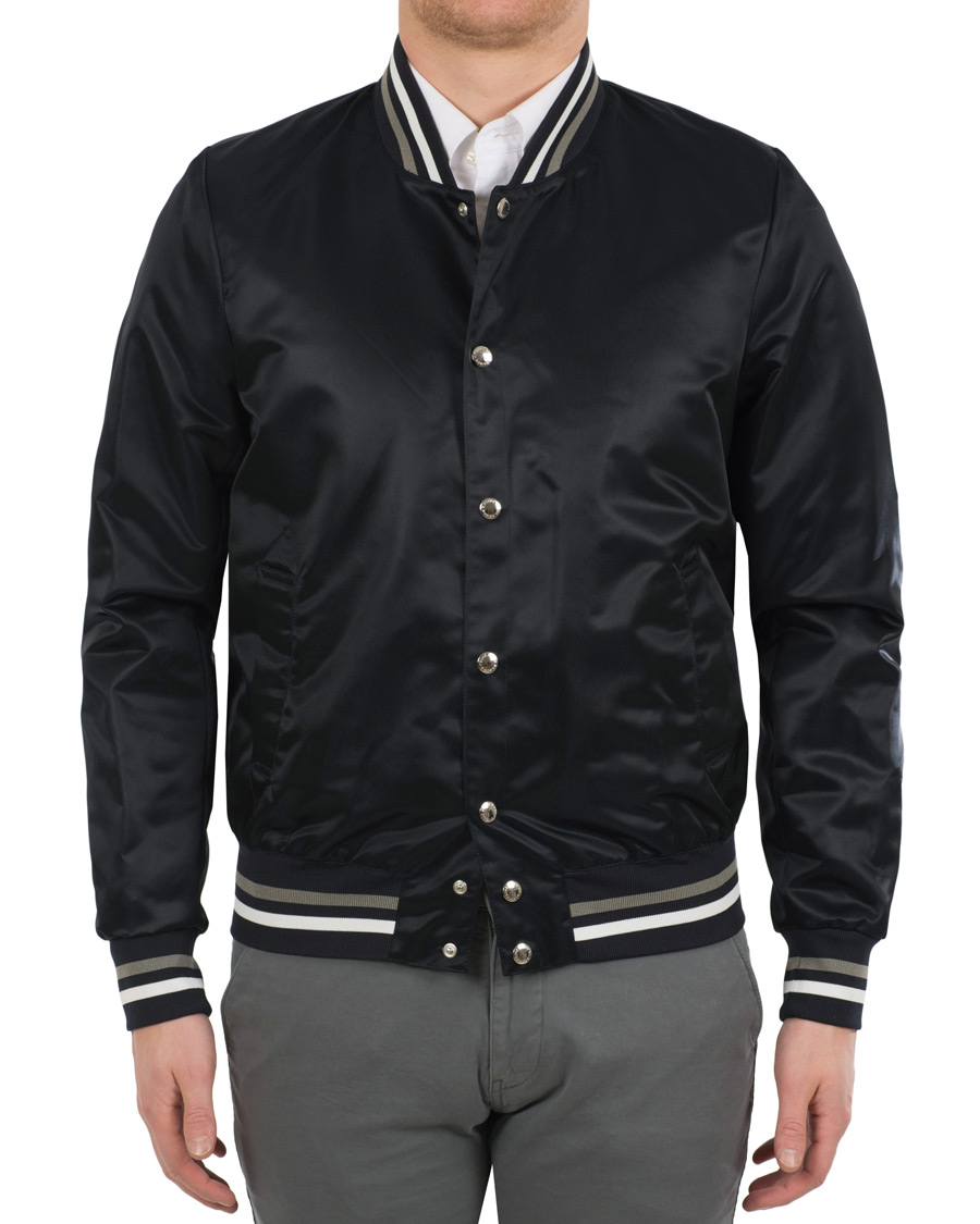 Heren | Jassen | Maison Kitsuné | Satin Teddy Baseball Jacket Navy
