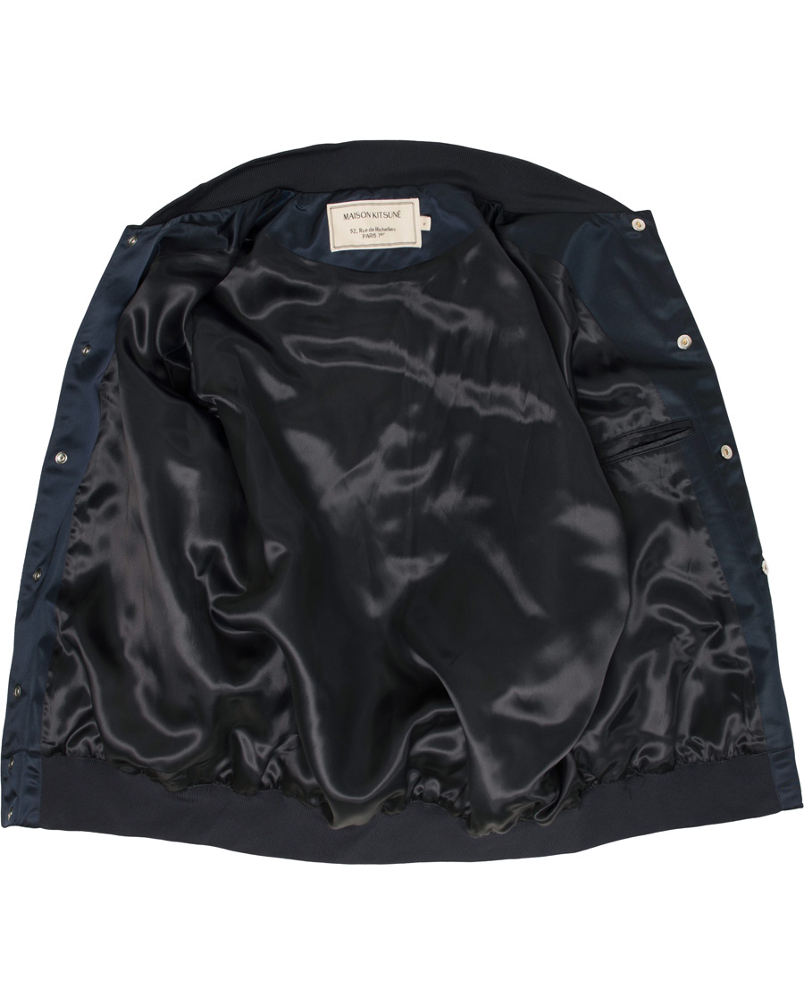 Heren | Jassen | Maison Kitsuné | Satin Teddy Baseball Jacket Navy