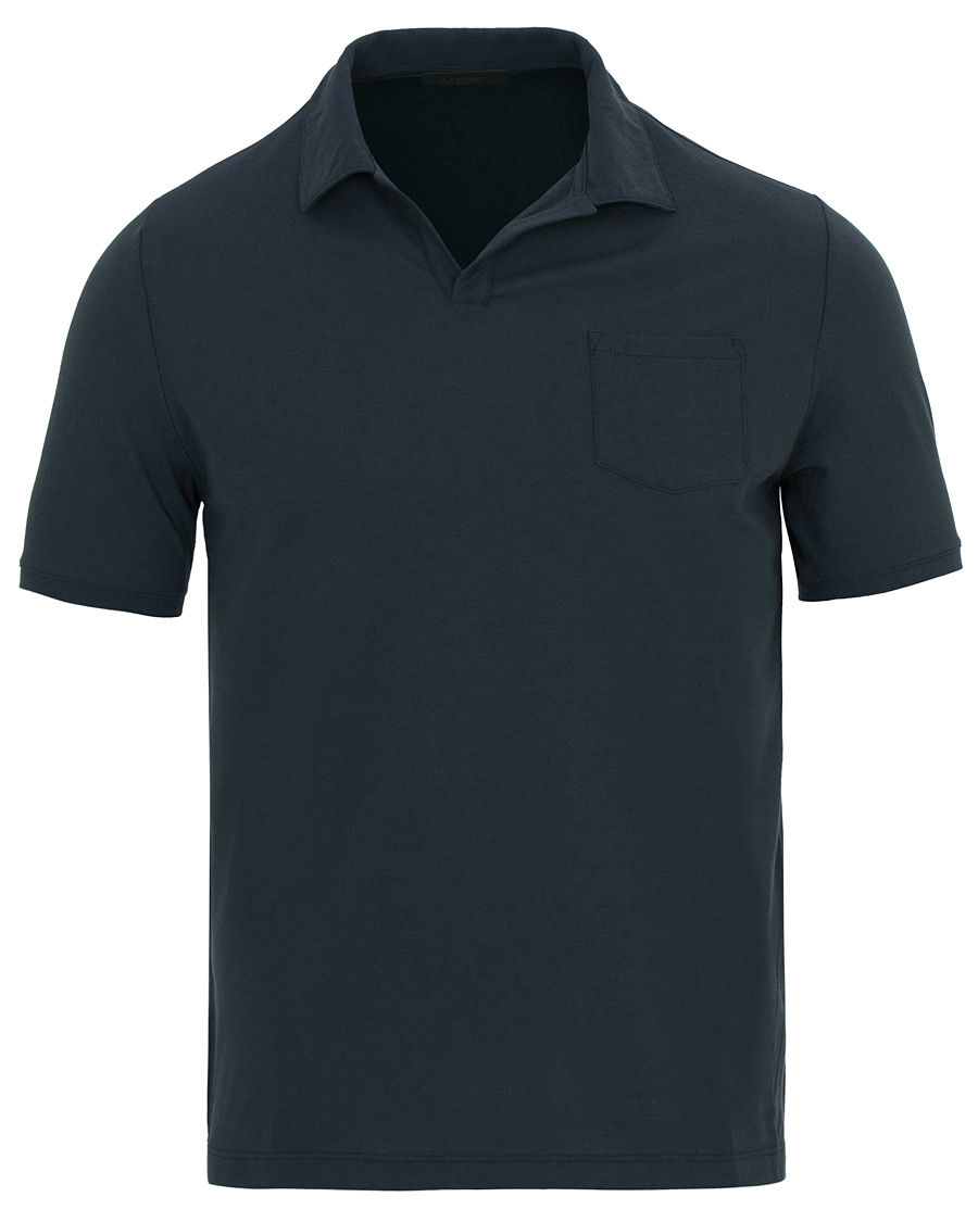 Homme | Polos | Zanone | Ice Cotton Buttonless Polo Navy