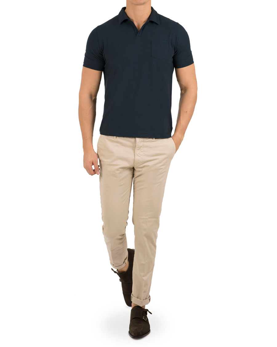 Homme | Polos | Zanone | Ice Cotton Buttonless Polo Navy