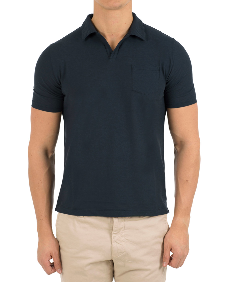 Homme | Polos | Zanone | Ice Cotton Buttonless Polo Navy