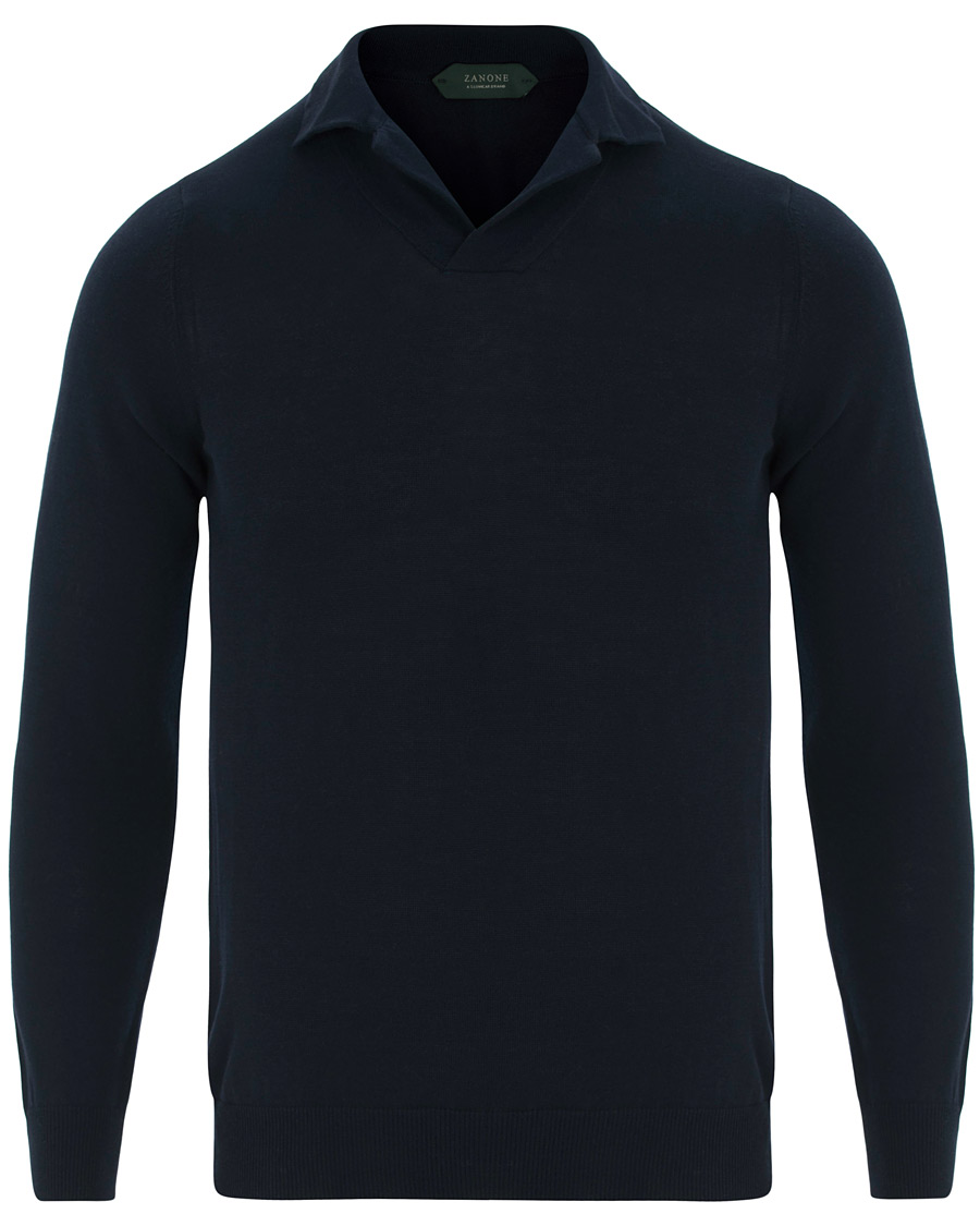 Homme | Pulls Et Tricots | Zanone | Cotton Crep Long Sleeve Polo Navy