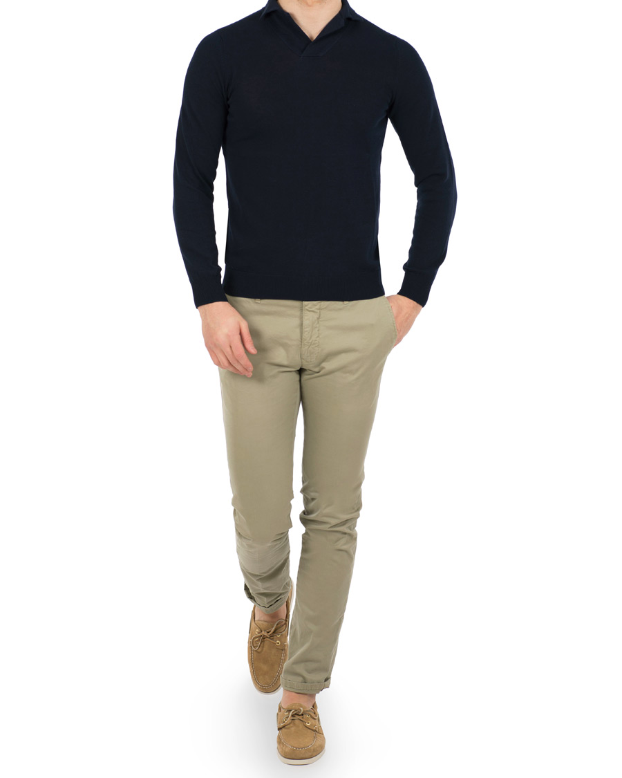 Homme | Pulls Et Tricots | Zanone | Cotton Crep Long Sleeve Polo Navy