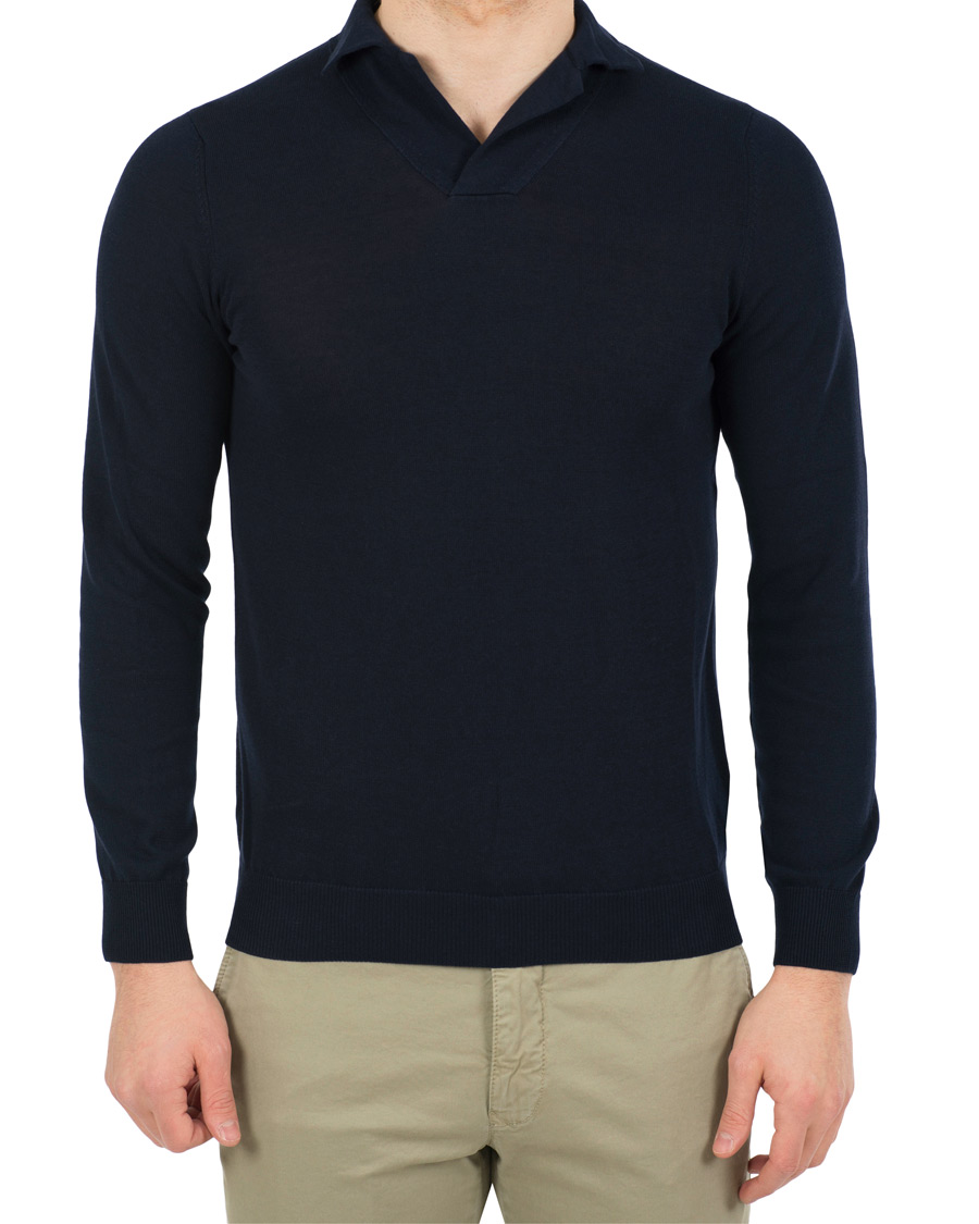 Homme | Pulls Et Tricots | Zanone | Cotton Crep Long Sleeve Polo Navy