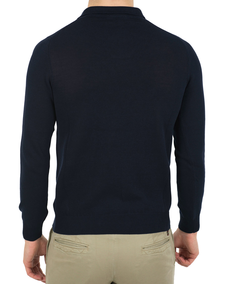 Homme | Pulls Et Tricots | Zanone | Cotton Crep Long Sleeve Polo Navy