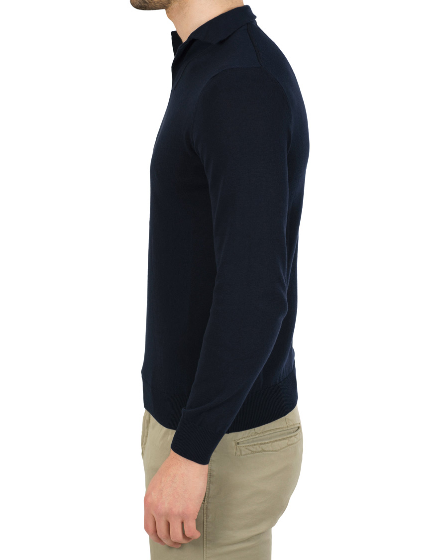 Homme | Pulls Et Tricots | Zanone | Cotton Crep Long Sleeve Polo Navy