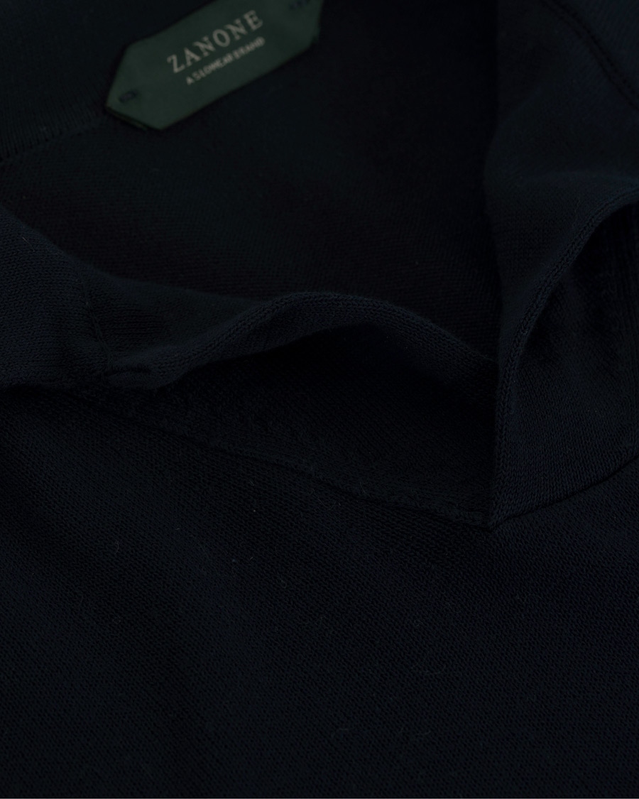 Homme | Pulls Et Tricots | Zanone | Cotton Crep Long Sleeve Polo Navy
