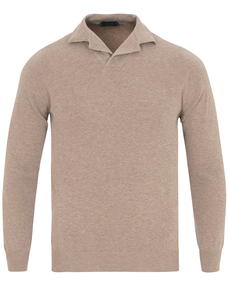 Homme | Pulls Et Tricots | Zanone | Cotton Crep Long Sleeve Polo Beige