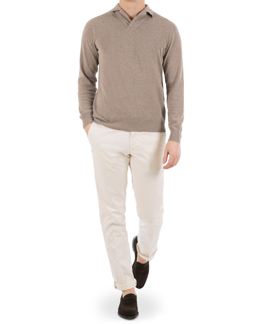 Homme | Pulls Et Tricots | Zanone | Cotton Crep Long Sleeve Polo Beige