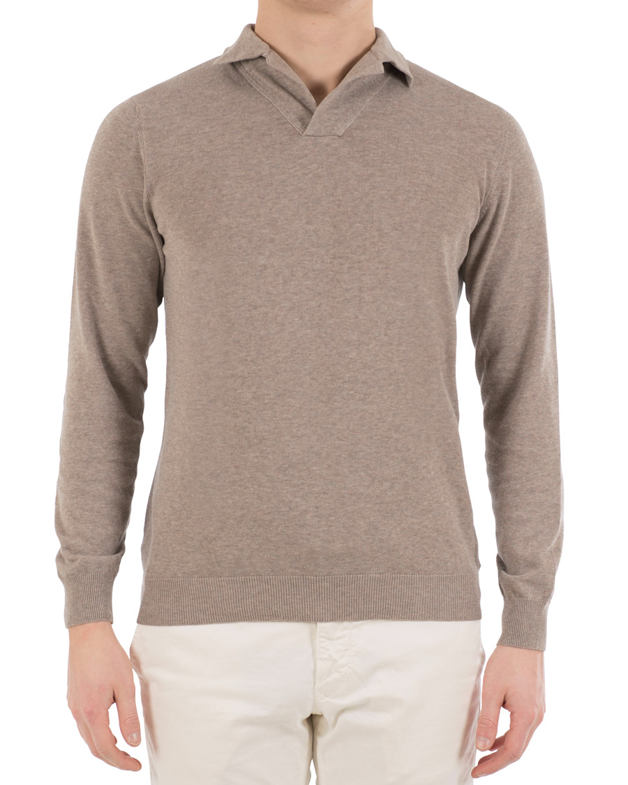 Homme | Pulls Et Tricots | Zanone | Cotton Crep Long Sleeve Polo Beige