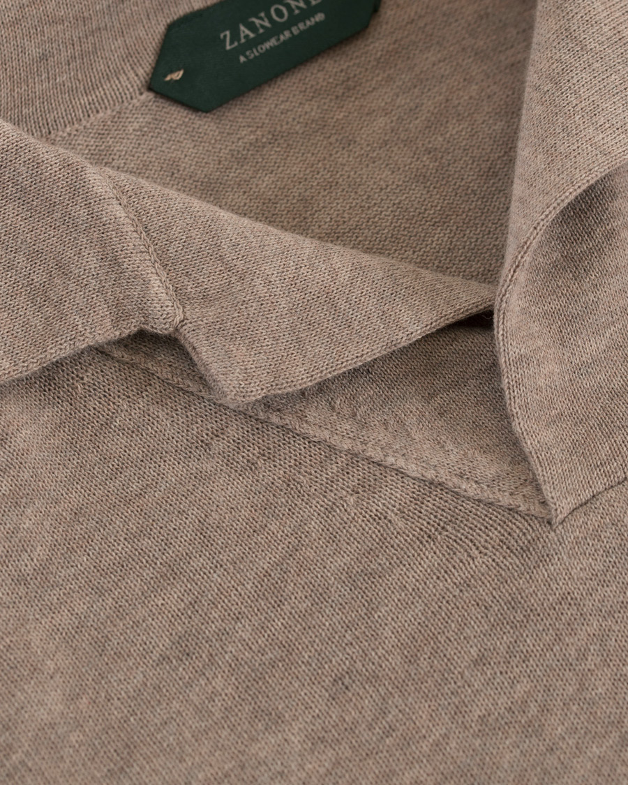 Homme | Pulls Et Tricots | Zanone | Cotton Crep Long Sleeve Polo Beige