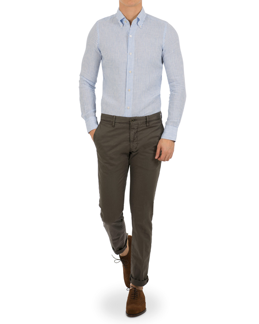 Homme | Chemises | Finamore Napoli | Tokyo Slim Fit Button Down Linen Shirt Light Blue
