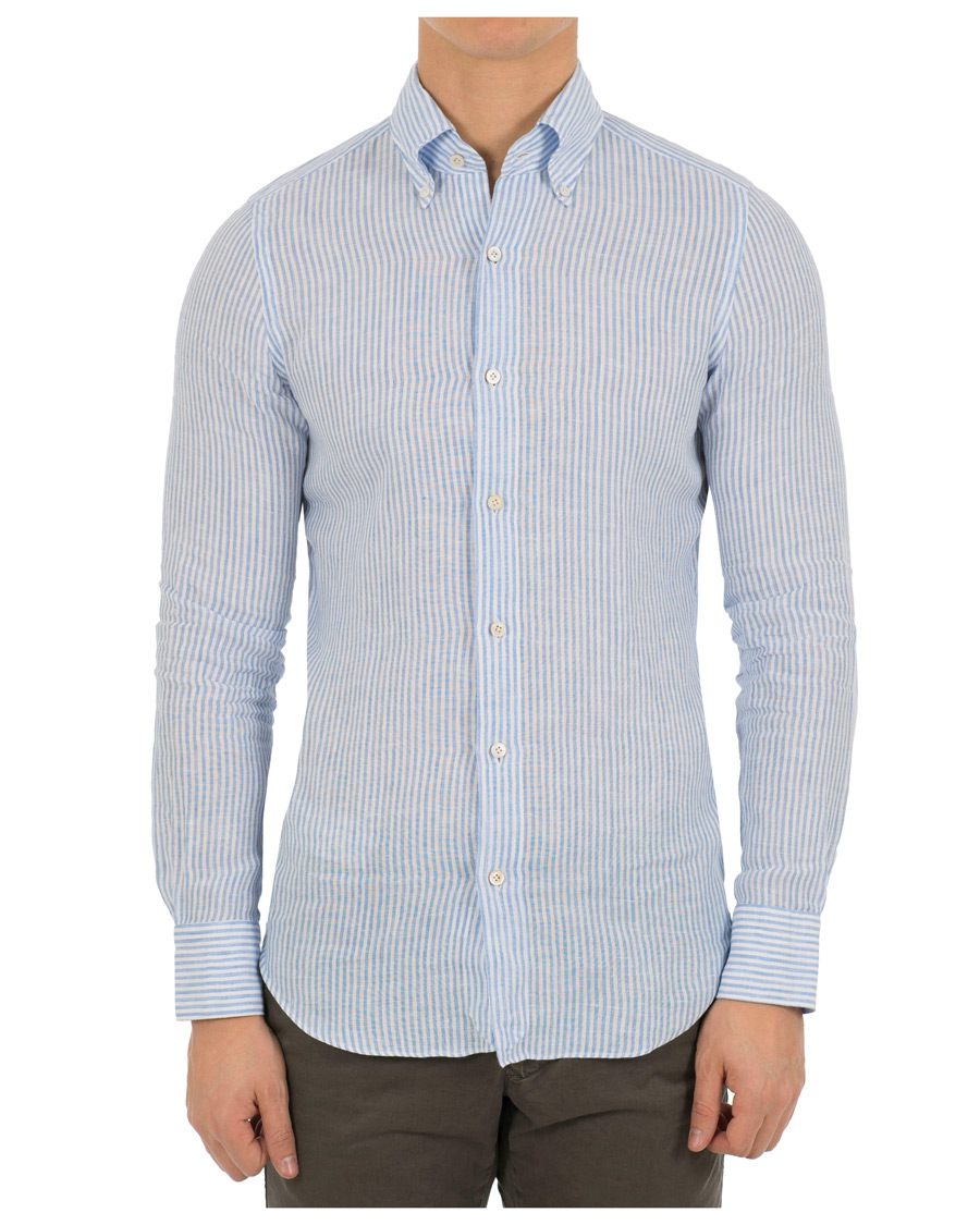 Homme | Chemises | Finamore Napoli | Tokyo Slim Fit Button Down Linen Shirt Light Blue