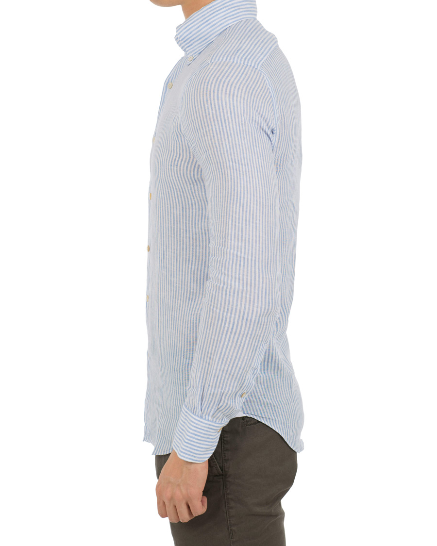 Homme | Chemises | Finamore Napoli | Tokyo Slim Fit Button Down Linen Shirt Light Blue