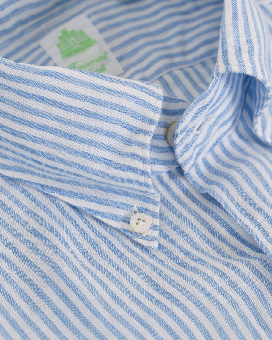 Homme | Chemises | Finamore Napoli | Tokyo Slim Fit Button Down Linen Shirt Light Blue