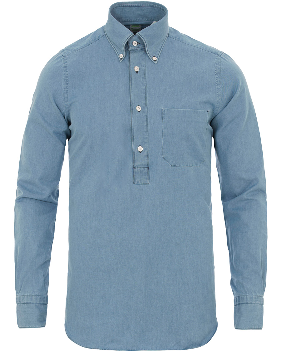 Homme | Chemises | Finamore Napoli | Miami Popover Chambray Pocket Shirt Bleached Blue