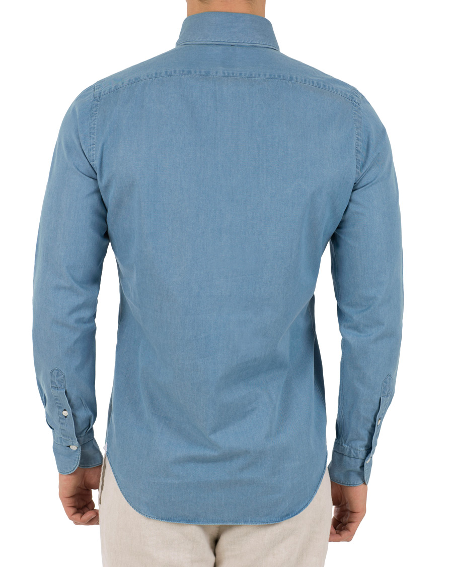 Homme | Chemises | Finamore Napoli | Miami Popover Chambray Pocket Shirt Bleached Blue
