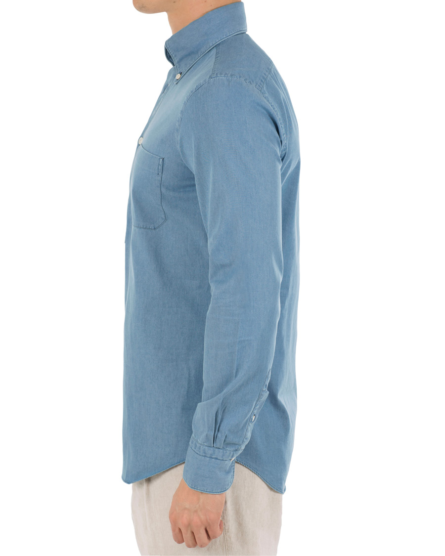 Homme | Chemises | Finamore Napoli | Miami Popover Chambray Pocket Shirt Bleached Blue