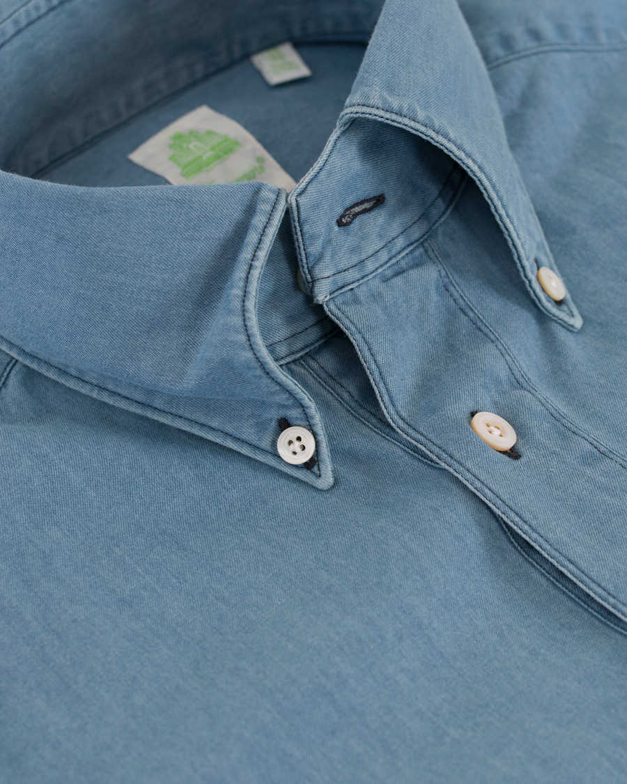 Homme | Chemises | Finamore Napoli | Miami Popover Chambray Pocket Shirt Bleached Blue