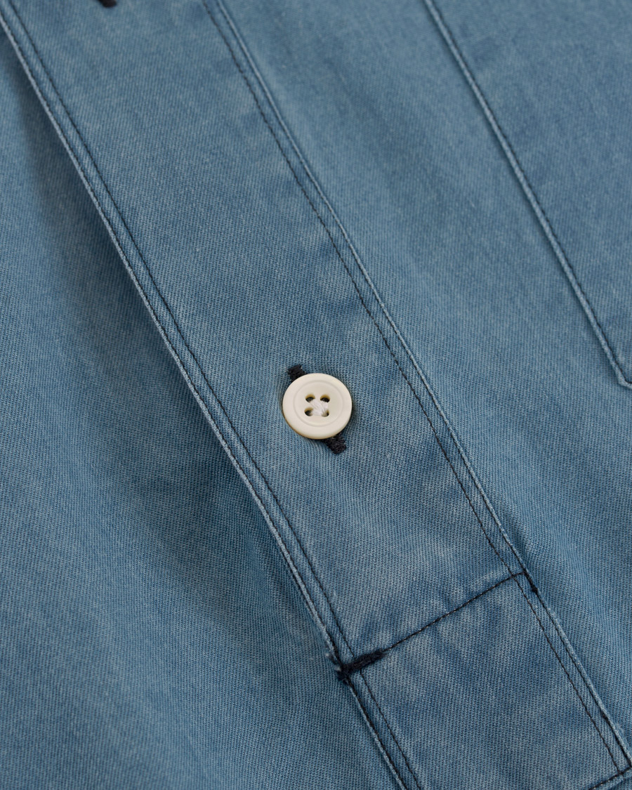 Homme | Chemises | Finamore Napoli | Miami Popover Chambray Pocket Shirt Bleached Blue