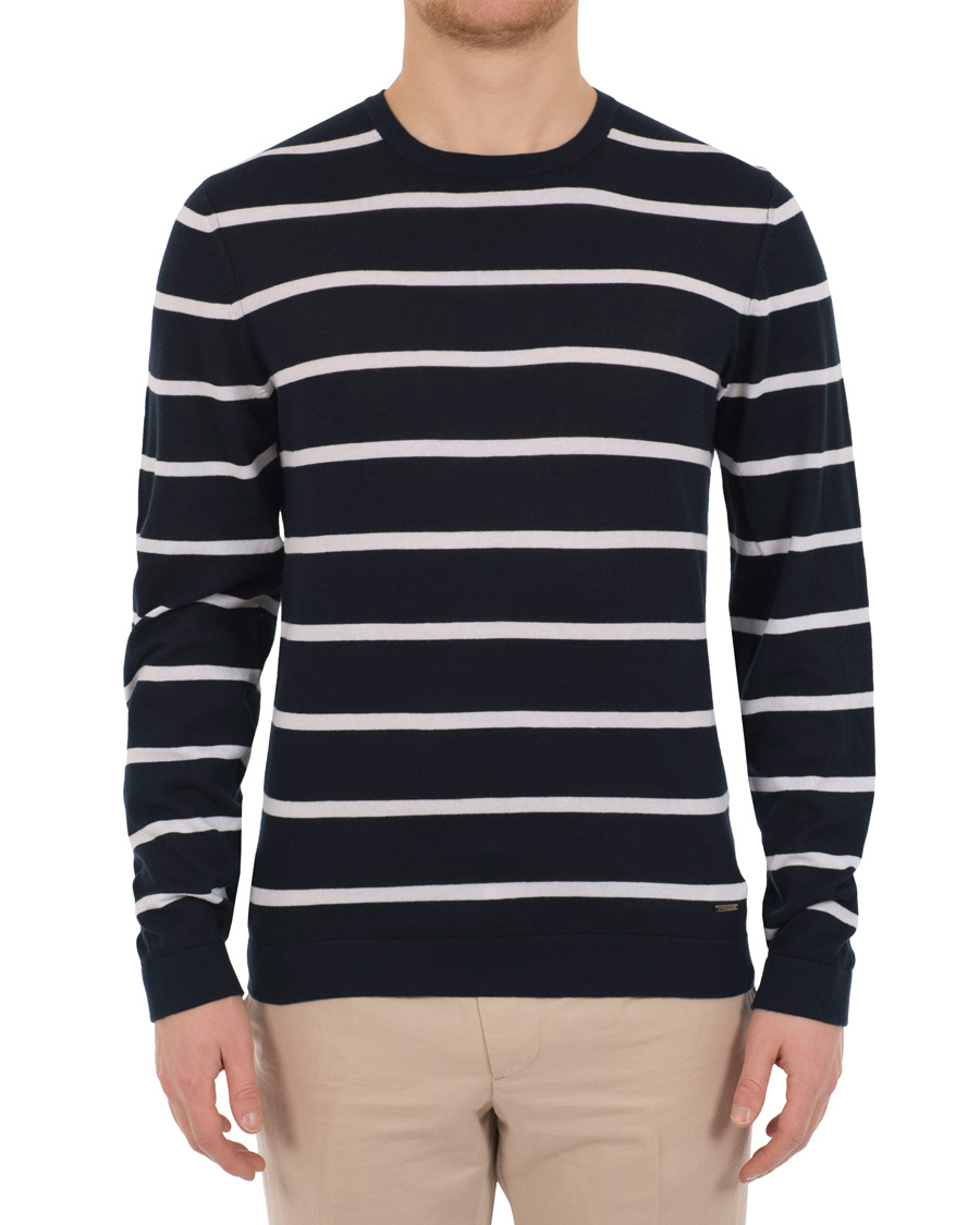 Homme | Pulls Et Tricots | HUGO | Simun Stripe Knitted Crew Neck Navy/White