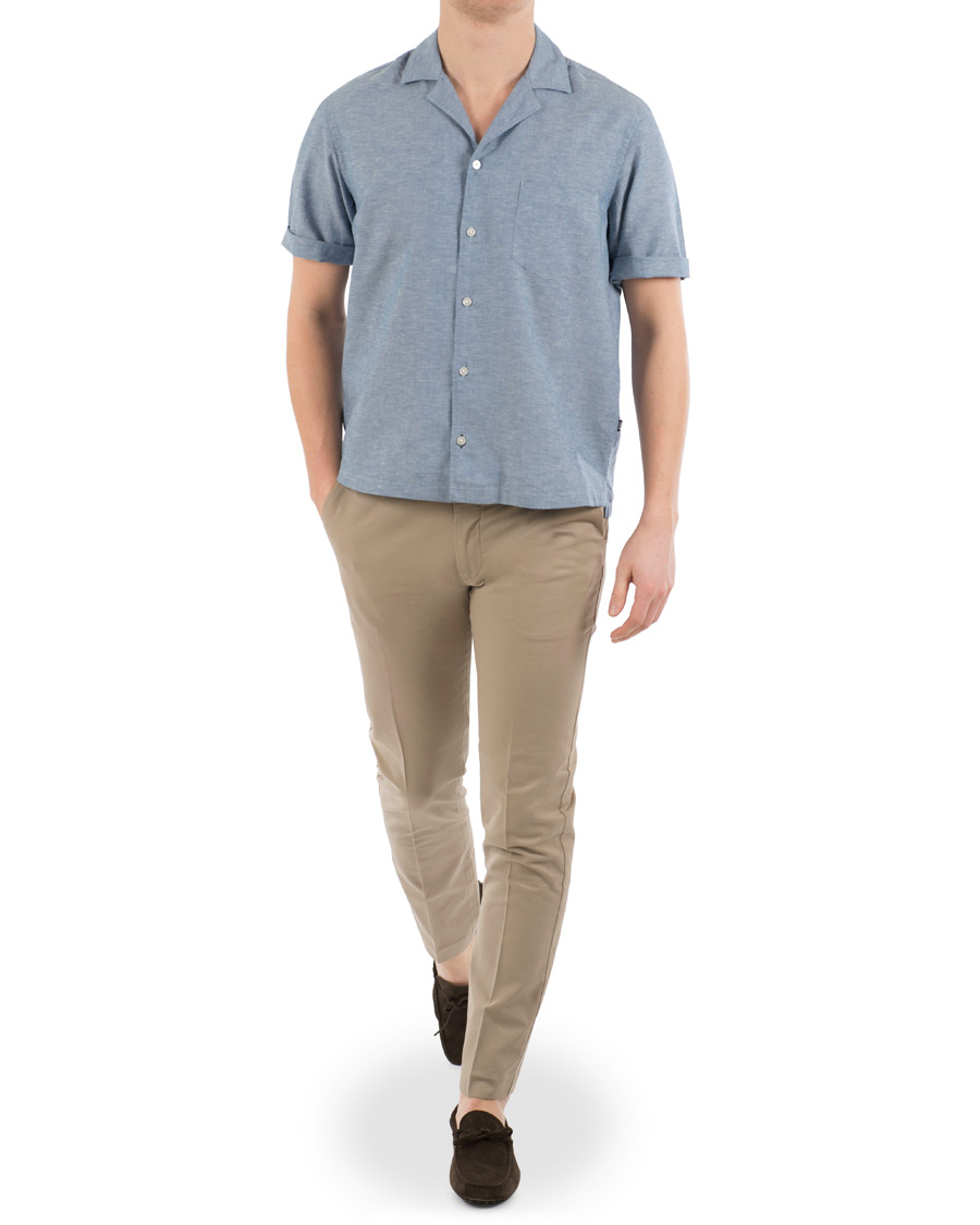 Homme | Chemises | BOSS BLACK | BOSS Lello Cotton/Linen Resort Short Sleeve Shirt Blue