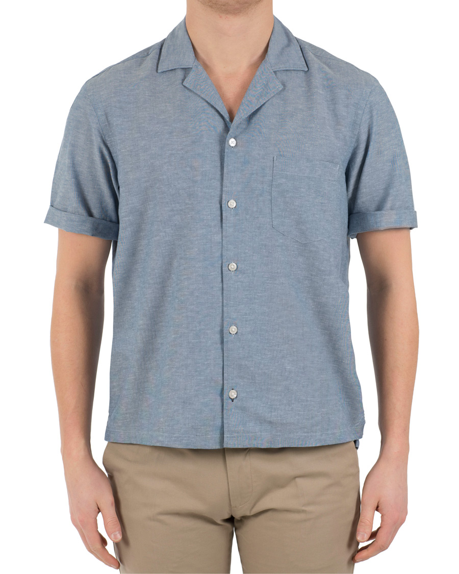 Homme | Chemises | BOSS BLACK | BOSS Lello Cotton/Linen Resort Short Sleeve Shirt Blue