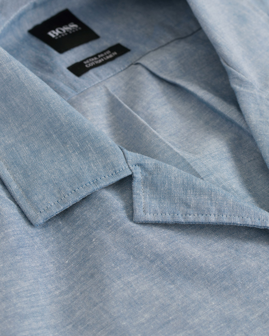 Homme | Chemises | BOSS BLACK | BOSS Lello Cotton/Linen Resort Short Sleeve Shirt Blue