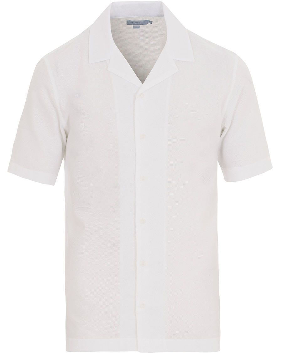 Heren | Overhemden | Sunspel | Riviera Camp Collar Short Sleeve Shirt White