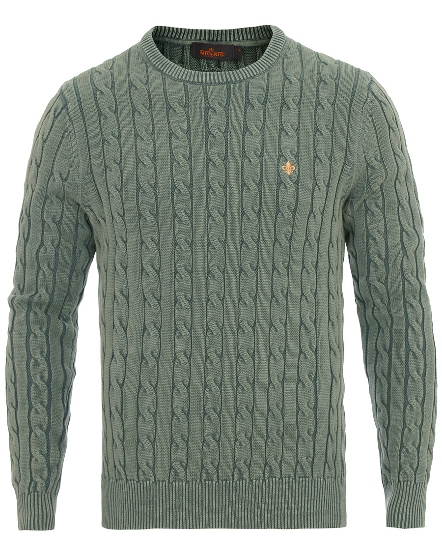 Heren | Truien | Morris | Washed Pima Cotton Cable Crew Neck Green